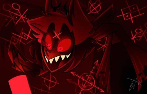 an evil demon with red eyes and fangs on it's face, surrounded by symbols