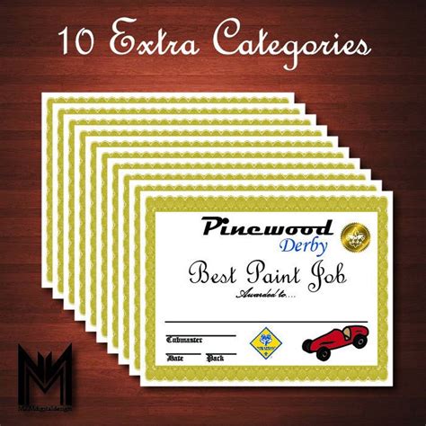 Printable Pinewood Derby Certificates 10 Extra Bsa Cub Scout Etsy