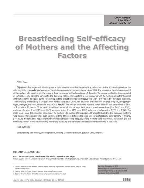 Pdf Breastfeeding Self Efficacy Of Mothers And The Affecting Factors