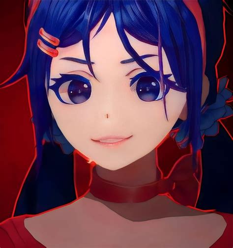 An Anime Girl With Blue Hair And Big Eyes Looks At The Camera While