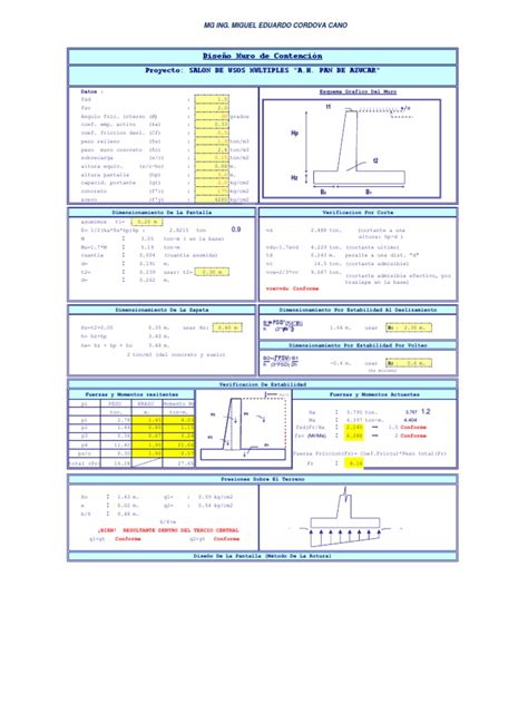 Plantilla Calculo Muro De Contencion Revision