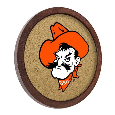 Oklahoma State Cowboys: Mascot - Faux Barrel Framed Cork Board - Color Logo