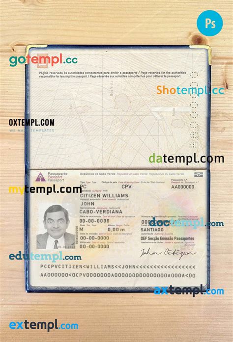 Cabo Verde Passport Editable Psd Files Scan And Photo Look Templates