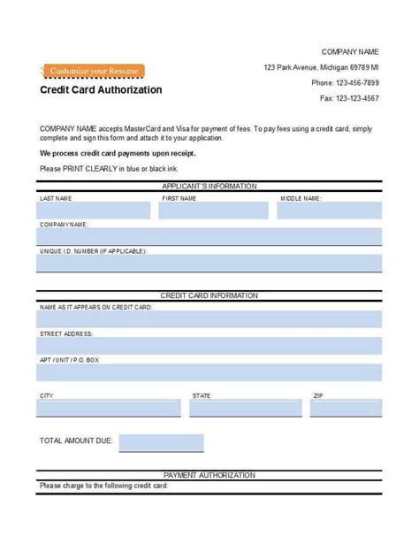 Credit Card Authorization Forms Templates Ready To Use Within