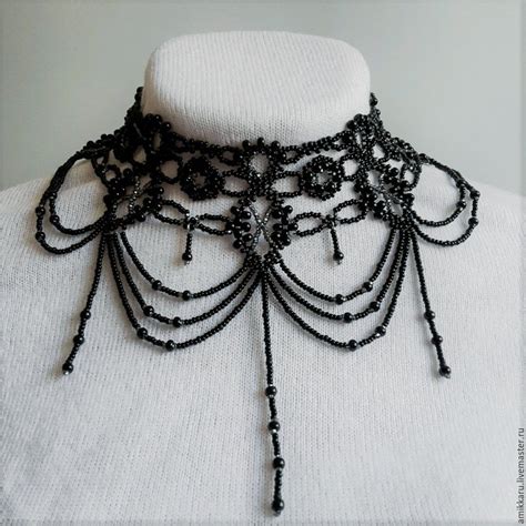 Купить Черное колье из бисера "Милен Фармер" - черный, колье, ожерелье ...