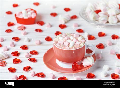 Hot Chocolate With Marshmallows For Valentines Day Stock Photo Alamy