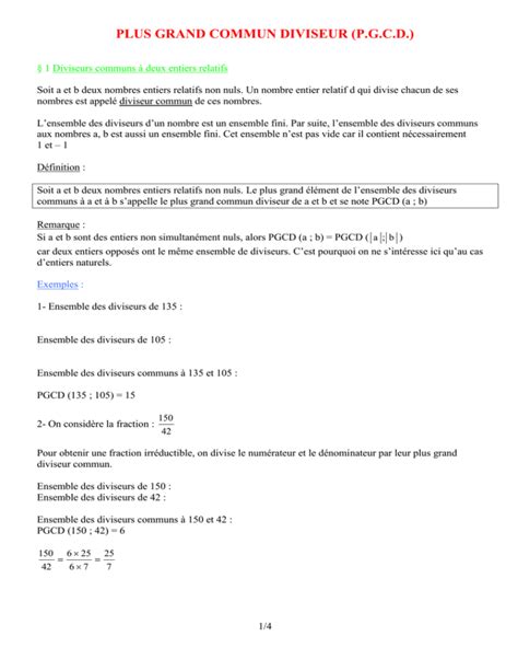 plus grand commun diviseur (pgcd)
