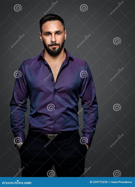 Handsome Bearded Man Portrait Elegant Classic Fashion Style Men