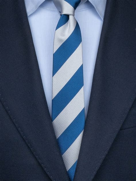 Blue And Silver Striped Tie Polyester Buy Online