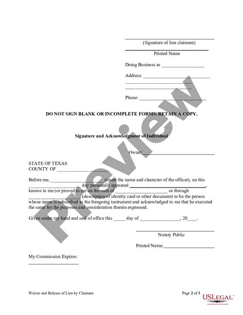 Texas Unconditional Waiver And Release Of Lien On Progress Payment By