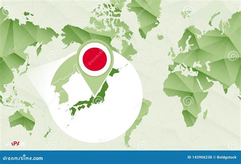 America Centric World Map With Magnified Japan Map Vector Illustration ...