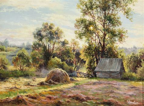 Картина маслом на холсте, летний пейзаж "Утро,липы" – заказать на ...