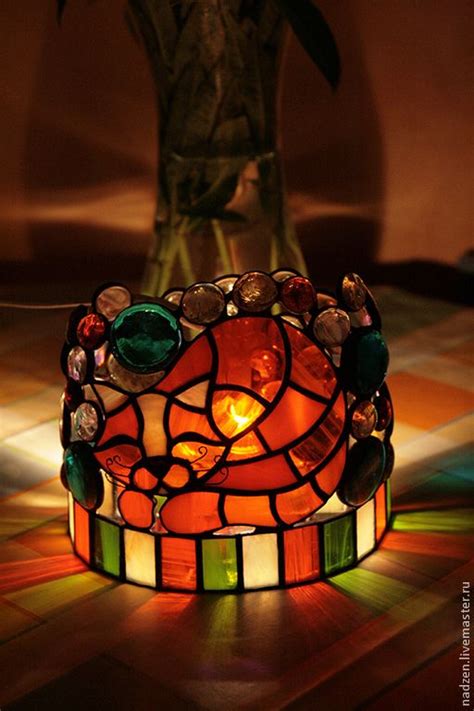 Купить Светильник ночник из цветного стекла витраж тиффани Рыжий ...