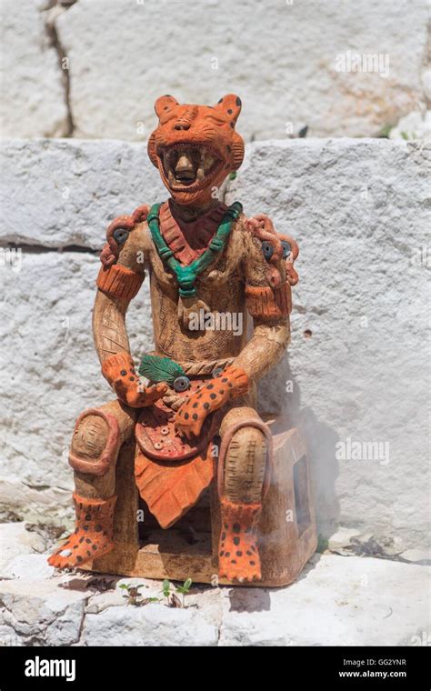 A Mayan Pottery Sculpture On Display In The City Of Valladolid Yucatan