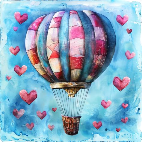Premium Photo Cartoon Watercolor Hot Air Balloon