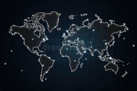 Digital World Map With Dot Connections Global Communication