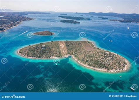 Aerial Drone Shot Of Heart Shaped Island Galesnjak In Dalamatia Croatia