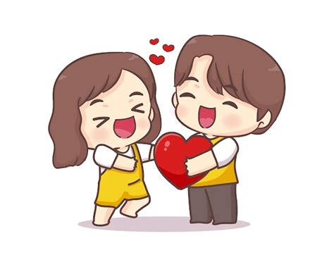 Premium Vector Cute Lovers Couple Greeting Pose Boy Giving Red Love Heart Happy Valentine