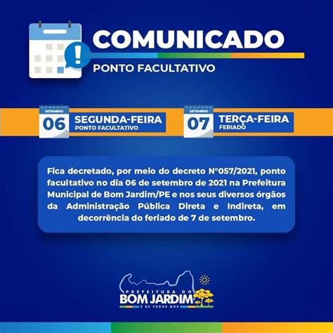 Prefeitura Decreta Ponto Facultativo No Dia De Setembro Nas