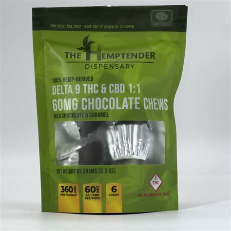 The Hemptender 60mg Delta 9 Thc Cbd Chocolate Chews Milk