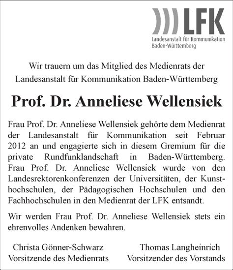 Traueranzeigen Von Anneliese Wellensiek Stuttgart Gedenkt De