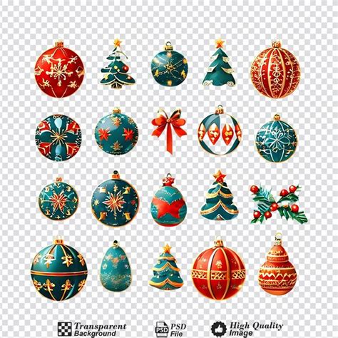 Collection set of various christmas ornaments isolated on transparent ...