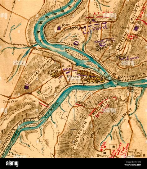 Map of Harper's Ferry Virginia with troop positions during the USA ...