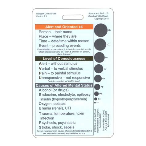 Glasgow Coma Scale Gcs Vertical Reference Badge Id Card 1 Card Buy