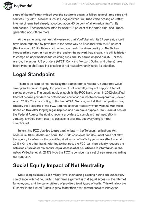 The Concept Of Net Neutrality Legal Standpoint And Social Equity Impact 1179 Words Essay