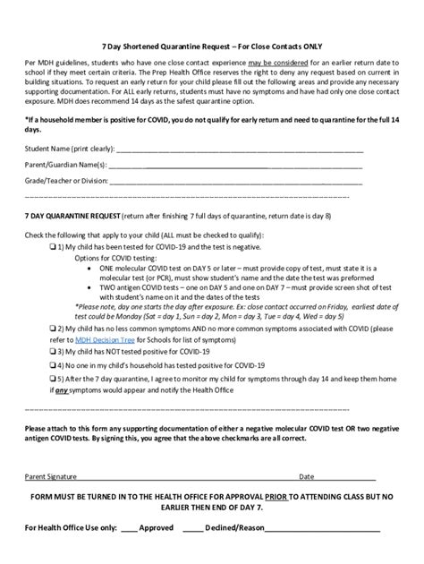 Fillable Online Shortened Quarantine Request Form St Croix Preparatory Fax Email Print