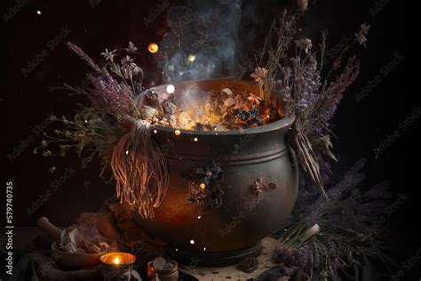 Green witch floral cauldron, witchcraft magic wallpaper AI Generated ...