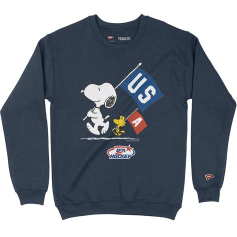 Streaker Sports Usa Hockey X Peanuts Flags Crewneck Sweatshirt Snoopy And Woodstock Celebrate