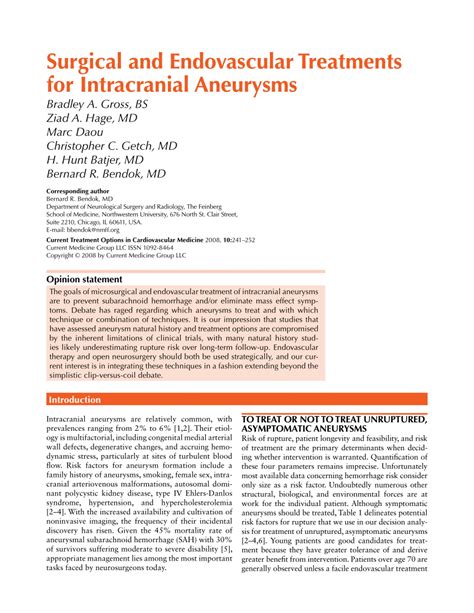 Pdf Surgical And Endovascular Treatments For Intracranial Aneurysms