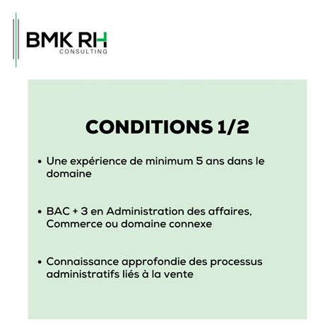 BMK RH CONSULTING RECRUTE RESPONSABLE ADMINISTRATIF DES VENTES H F Y