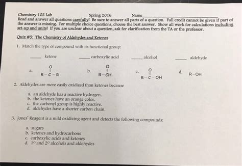 Solved Chemistry 102 Lab Spring 2016 Name Read And Answer