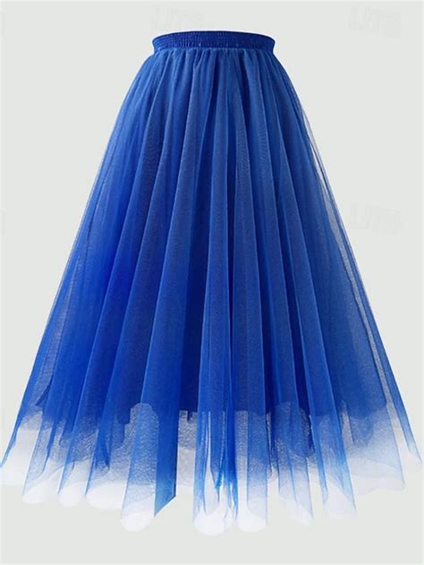 Women S Skirt Swing Maxi High Waist Skirts Layered Tulle Solid Colored Street Daily Fall