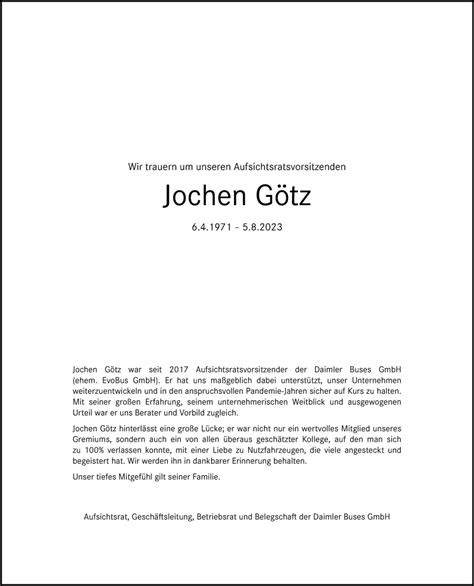 Traueranzeigen Von Jochen G Tz Augsburger Allgemeine Zeitung