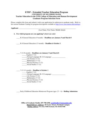 Fillable Online Usm Maine Program Selection Form Usm Maine Fax Email