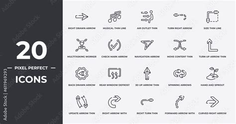 Set Of User Interface Outline Icons Thin Line Icons Such As Right