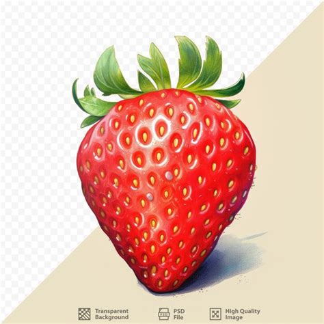Desenho De Um Morango - Um desenho de um morango com folhas verdes | PSD Premium
