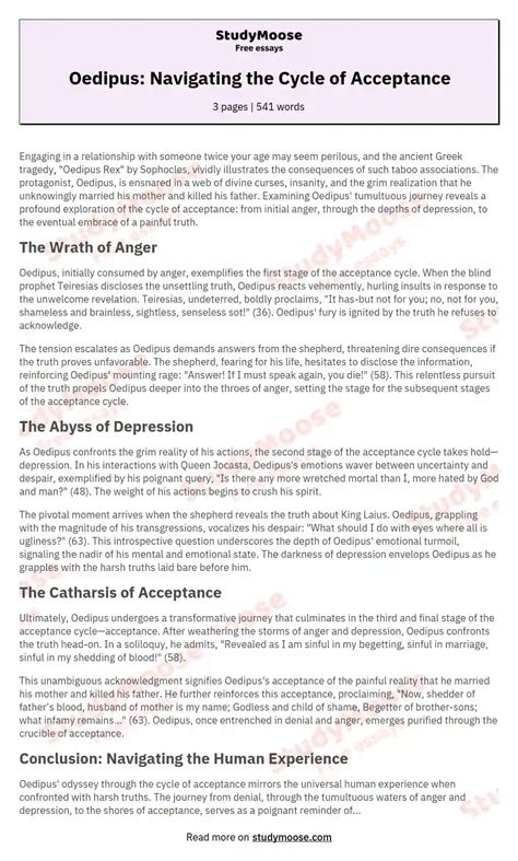 Oedipus Navigating The Cycle Of Acceptance Free Essay Example