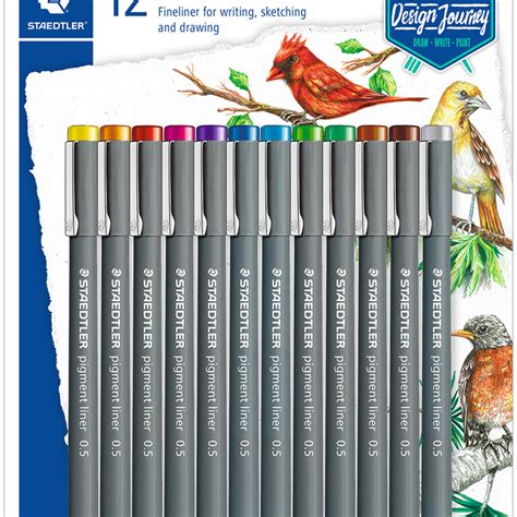 Staedtler Pigment Liner 05mm Assorted Colours Blister Of 12