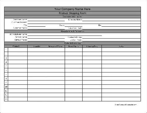 Free Personalized Wide Numbered Row Product Shipping Form From Formville