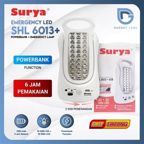 Jual Surya Lampu Emergency SHL 6013 USB Light LED SMD Plus Powerbank