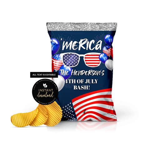 Red White And Blue Chip Bag Merica Chip Bag 4th Of July Chip Etsy