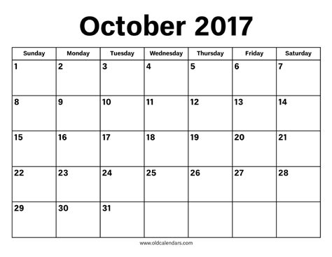 October 2017 Calendar – Printable Old Calendars