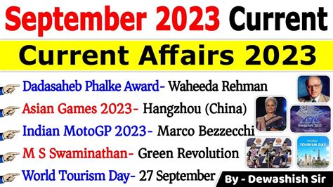 September 2023 Monthly Current Affairs Current Affairs 2023 Monthly