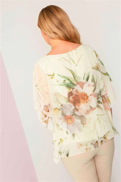 Floral Chiffon Overlayer Top In Cream Roman Originals Uk