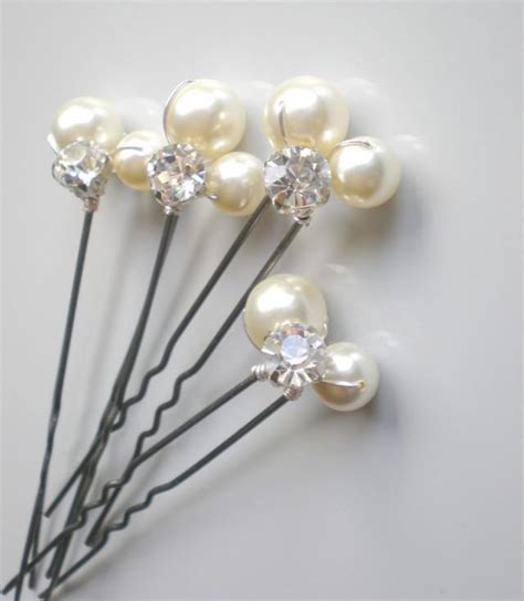 Bridal Ivory Pearl Rhinestone Hair Pins Elegant Wedding Large Pearl