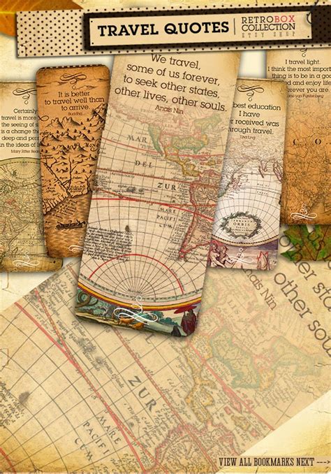 Bookmark Travel Quotes Maps Vintage 12 Bookmarks Digital Etsy